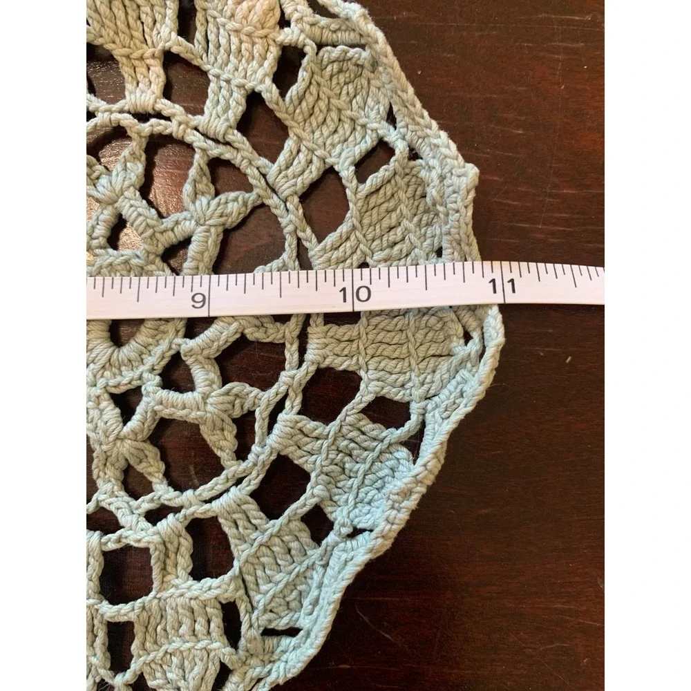 Vintage Handmade Crochet Lace Table Runner Sage Green Cotton Floral Doily 26